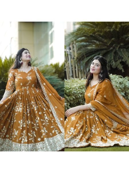 Yellow Color Designer Heavy Faux Georgette Anarkali Suit Set  Ready To Wear Collection