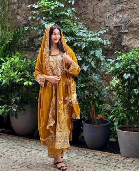 Yellow Color Faux Georgette Pakistani Suit  Designer Plazzo Salwar Suits Wholesale