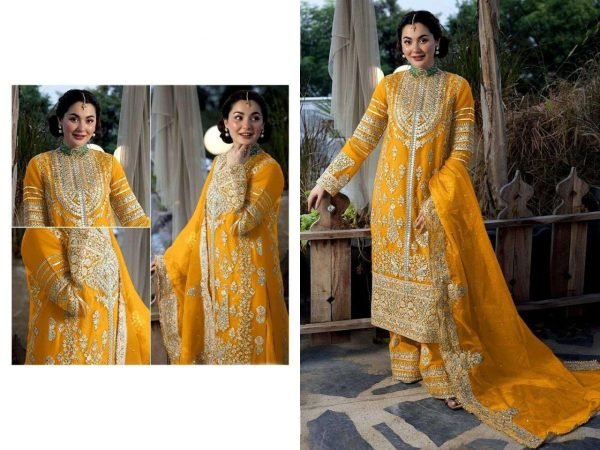 Yellow Color Faux Georgette Pakistani Suit  Designer Plazzo Salwar Suits Wholesale