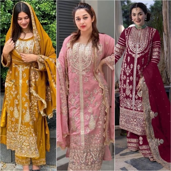 Yellow Color Faux Georgette Pakistani Suit  Designer Plazzo Salwar Suits Wholesale