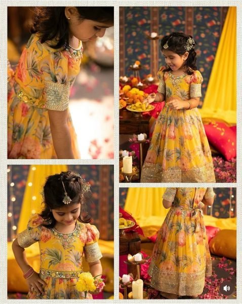 Yellow Color Georgette Sequecne Work Kids Gown With Dupatta  Girls Wear