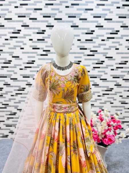 Yellow Color Georgette Sequecne Work Kids Gown With Dupatta  Girls Wear