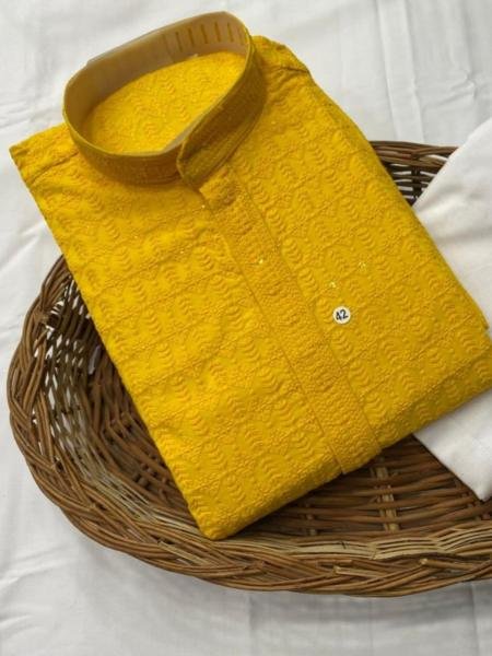 Yellow Color Men   s Traditional Heavy Rayon Kurta with Cotton Pajama Set For Hali Ceremony Mens Wear