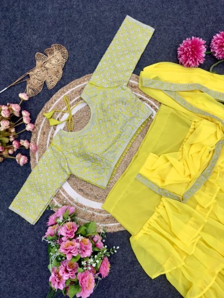 Yellow Color Ruffel Georgette Ready To Wear Saree Collection by Royal Export Ready To Wear Saree 