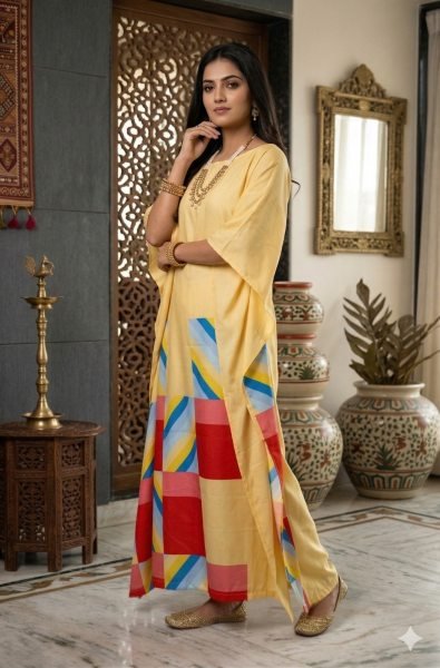 Yellow Comfortable Printed Kaftan for Summer Collection Kaftan 