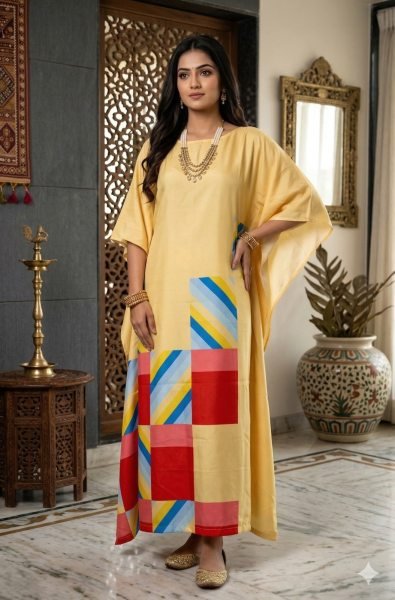 Yellow Comfortable Printed Kaftan for Summer Collection Kaftan 