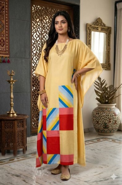 Yellow Comfortable Printed Kaftan for Summer Collection Kaftan 