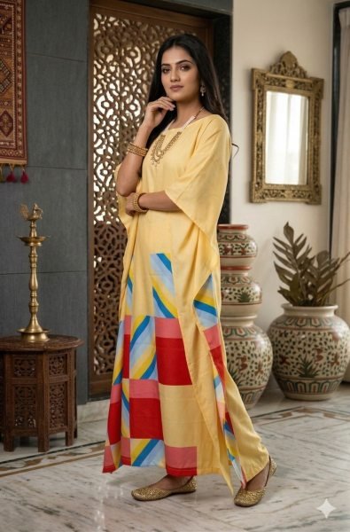 Yellow Comfortable Printed Kaftan for Summer Collection Kaftan 