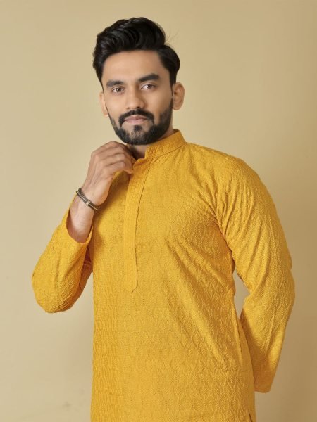 Yellow Cotton Kurta with Self Design Ideal Ethnic Wear for Haldi Events at Bulk Price Kurta Pajama Wholesale