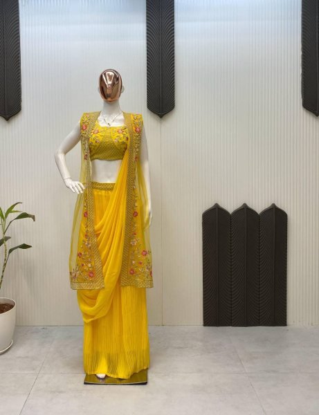 Yellow Drape 3pc Indowestern Saree Ready To Wear Saree 
