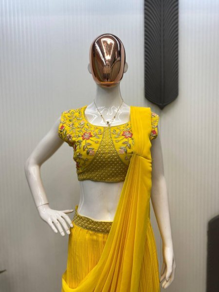 Yellow Drape 3pc Indowestern Saree Ready To Wear Saree 