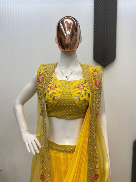 Yellow Drape 3pc Indowestern Saree Ready To Wear Saree 
