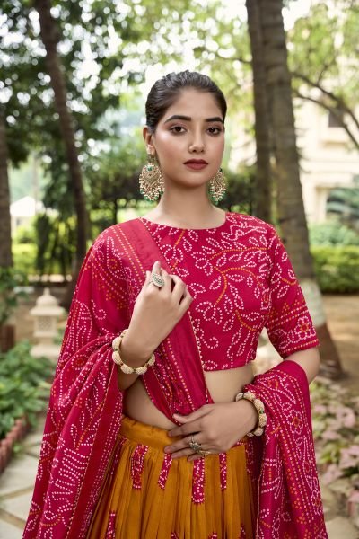 YELLOW Floral And Patola Print With Foil Work Tussar Silk Lehenga Choli Navratri Lehnega Choli