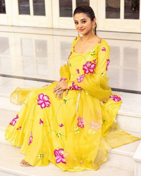Yellow Georgette Floral Printed Kurti Set for Women  Georgette Kurti 