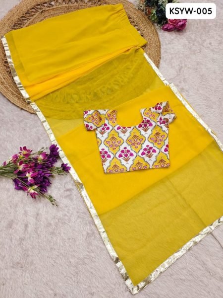 Yellow Georgette Ready To Wear Saree With Silver Lace Border For Baby Girls Girls Wear