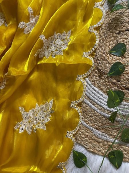 Yellow Jimmy Choo Sequin Saree Glam Look with Designer Cutwork Detailing JIMMY CHOO SAREE