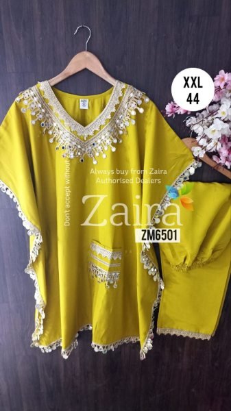 Yellow Kaftan Suit with Mirror Work Ideal for Haldi Ceremony &  Festive Mornings Kaftan 