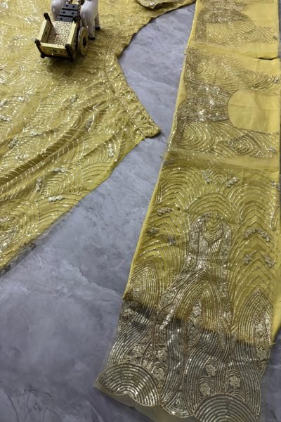 Yellow Net Lehenga with Sequins Detailing and Dupatta for Haldi Celebration Outfit Designer Lehenga Choli