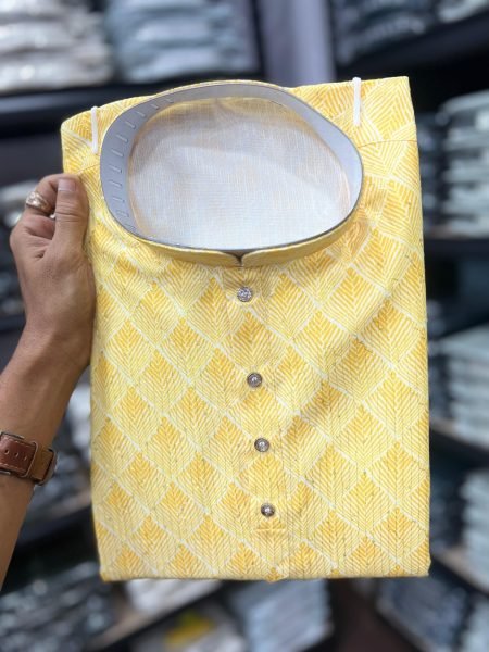 Yellow Premium Cotton Sequence Work Kurta Pyjama Haldi Special Kurta Pajama Wholesale