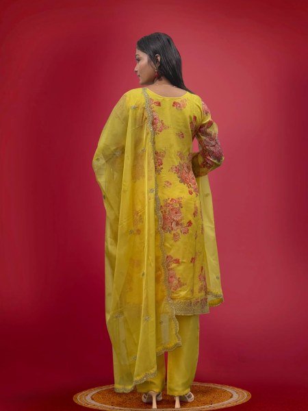 Yellow Premium Festive Wear Suit Set With Dupatta In  Heavy Stone Mirror Hand Work 3 Piece Kurti Set