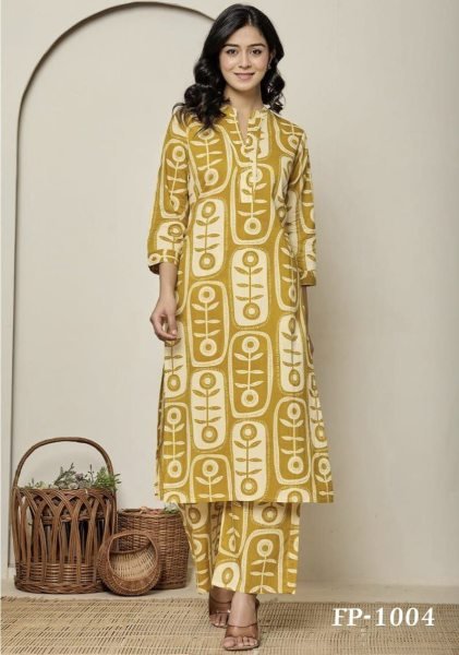 Yellow Printed Ready to Wear Digital Print Kurti with Matching Pant for Everyday Wear Kurti With Bottom Wholesale