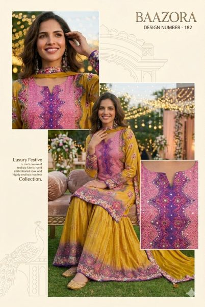 Yellow Real Crepe Silk Gharara Suit with Mirror Work Embroidered Top and Dupatta Designer Plazzo Salwar Suits Wholesale