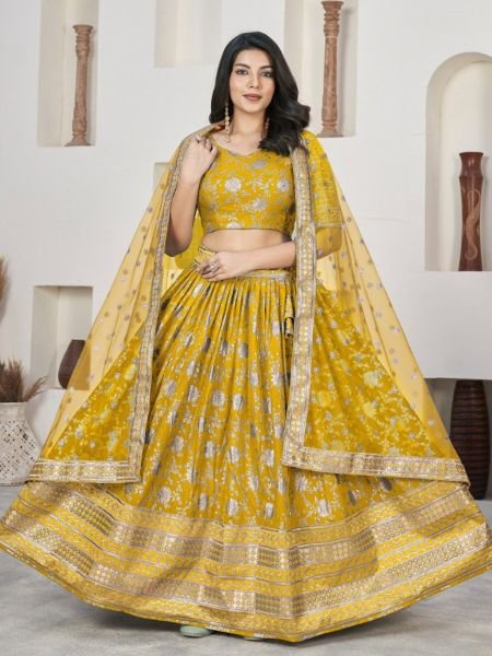 Yellow Sequence Embroidered Lehenga Choli  Designer Lehenga Choli