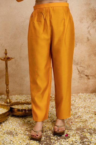 Yellow Silk Blend Salwar Suit with Floral Yoke Embroidery and Straight Cut Trousers Anarkali Kurtis 