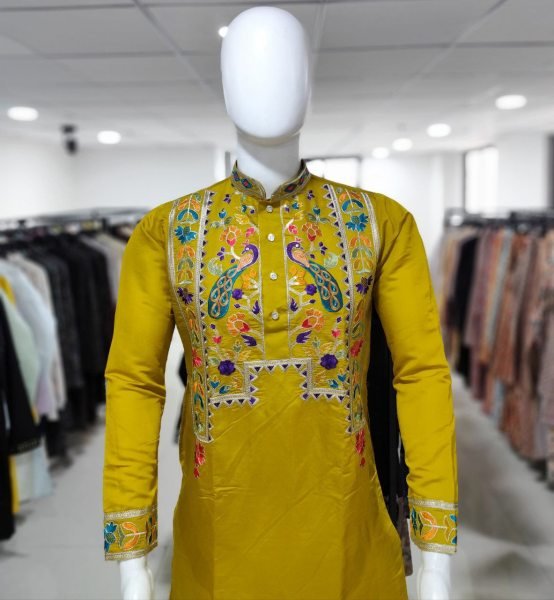 Yellow Silk Kurta Pajama with Rich Embroidery Ideal Haldi Function Outfit Kurta Pajama Wholesale