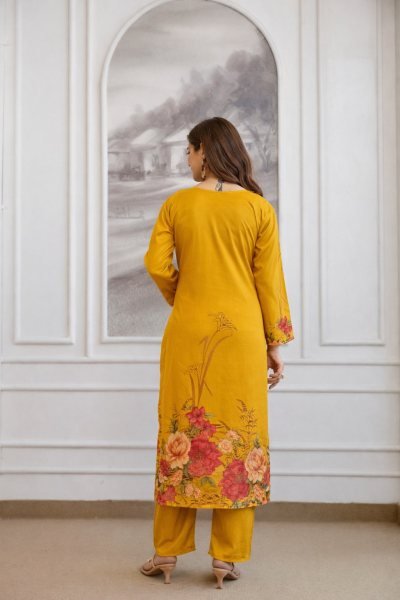 Yellow Soft Aasam Kurti Set with Digital Print Dupatta for Office Wear at Wholesale Price 3 Piece Kurti Set