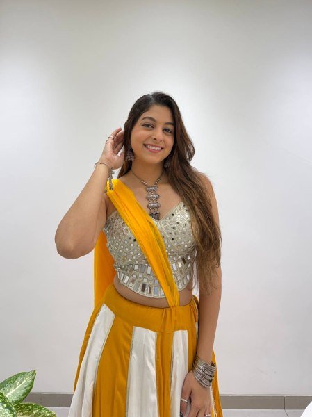Yellow White Designer Navratri Rayon Lehenga with Real Mirror Work Blouse Navratri Lehnega Choli