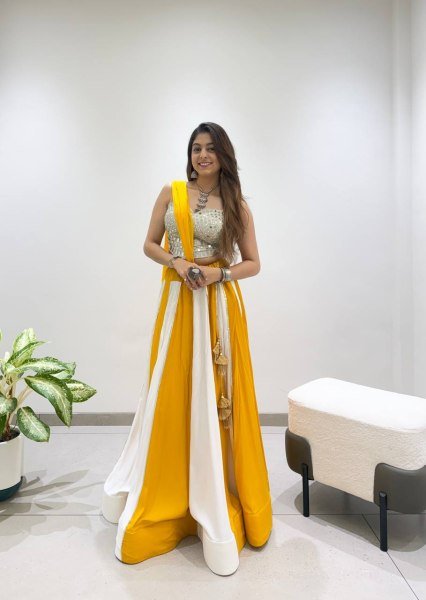 Yellow White Designer Navratri Rayon Lehenga with Real Mirror Work Blouse Navratri Lehnega Choli