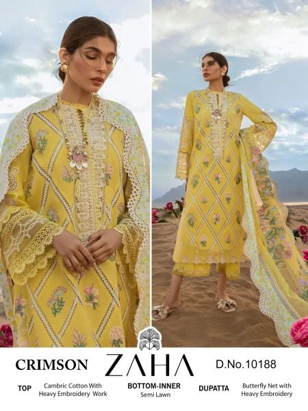 Zaha Crimson Designer Pakistani Cotton Suit Collection Pakistani Suits Wholesale