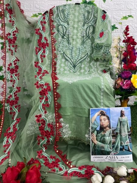 Zaha Crimson Designer Pakistani Cotton Suit Collection Pakistani Suits Wholesale