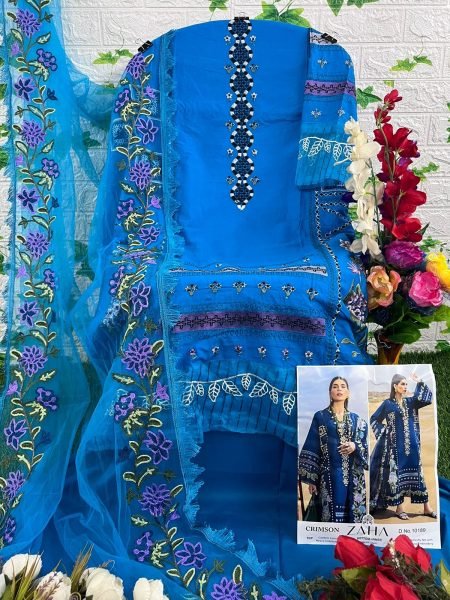 Zaha Crimson Designer Pakistani Cotton Suit Collection Pakistani Suits Wholesale