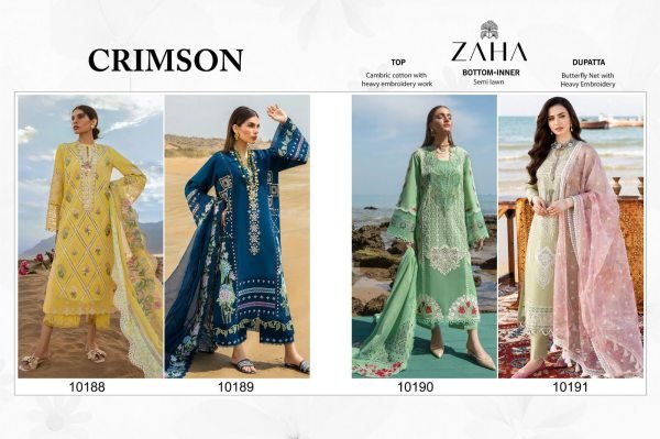 Zaha Crimson Designer Pakistani Cotton Suit Collection Pakistani Suits Wholesale