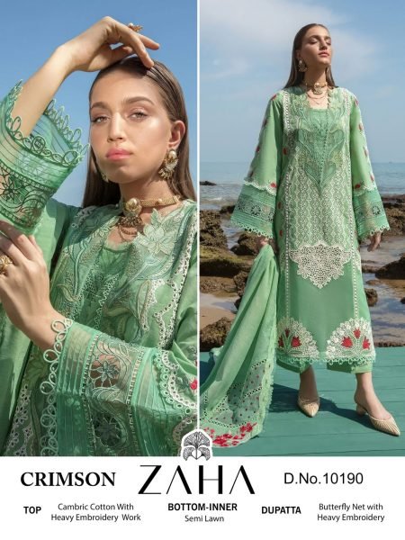 Zaha Crimson Designer Pakistani Cotton Suit Collection Pakistani Suits Wholesale