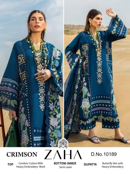 Zaha Crimson Designer Pakistani Cotton Suit Collection Pakistani Suits Wholesale