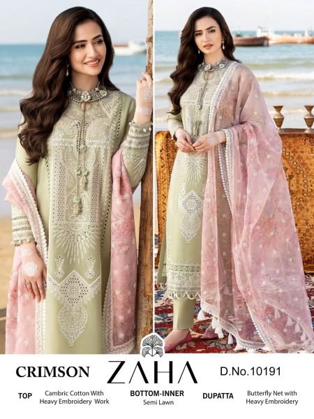 Zaha Crimson Designer Pakistani Cotton Suit Collection Pakistani Suits Wholesale
