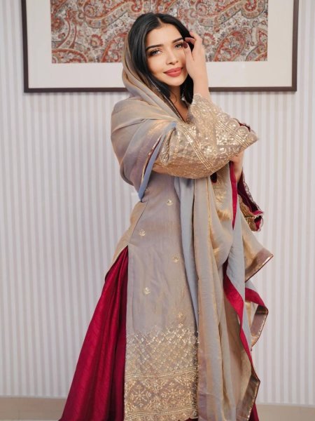 Zari Muse Maroon Flared Lehenga with Golden Embroidered Cape Dupatta Set Ready To Wear Collection