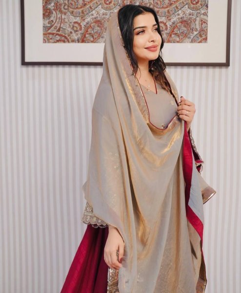 Zari Muse Maroon Flared Lehenga with Golden Embroidered Cape Dupatta Set Ready To Wear Collection