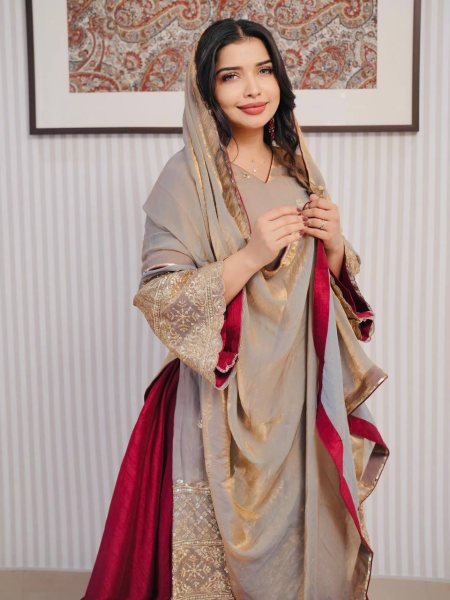 Zari Muse Maroon Flared Lehenga with Golden Embroidered Cape Dupatta Set Ready To Wear Collection