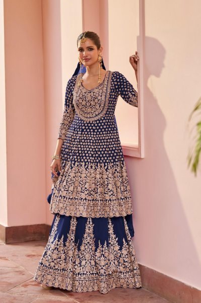 Zenvique Navy Blue Georgette lehenga Suit From The Alika Catalog Wedding Bridal Dress Wholesale