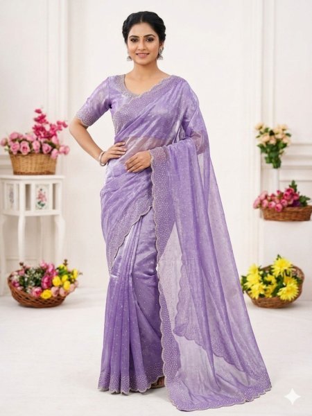 Zenvique Purple Space Silk Saree with Zarkan Diamond Work for Wedding Wear Designer Wedding Sarees Wholesale
