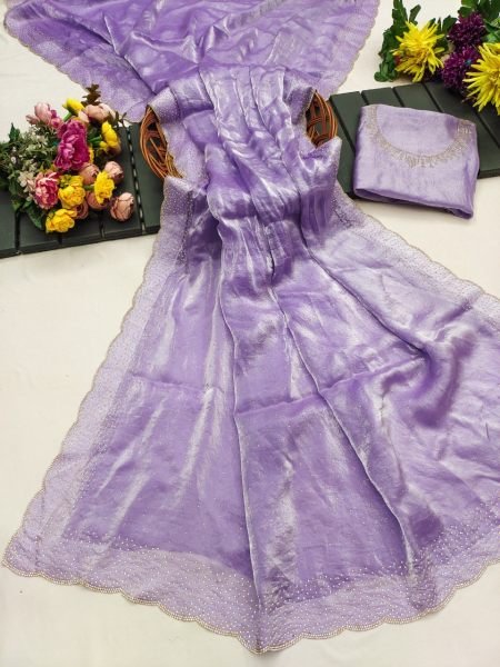 Zenvique Purple Space Silk Saree with Zarkan Diamond Work for Wedding Wear Designer Wedding Sarees Wholesale