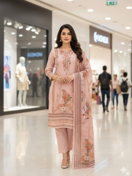 Zephyra Baby Pink Pakistani Style Cotton Silk Suit Set for Festive Wear Full Set Dress Material
