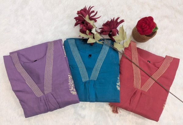 Zephyra Purple Mul Chanderi Suit Set with Khata Work For Office Wear Embroidery Kurtis 