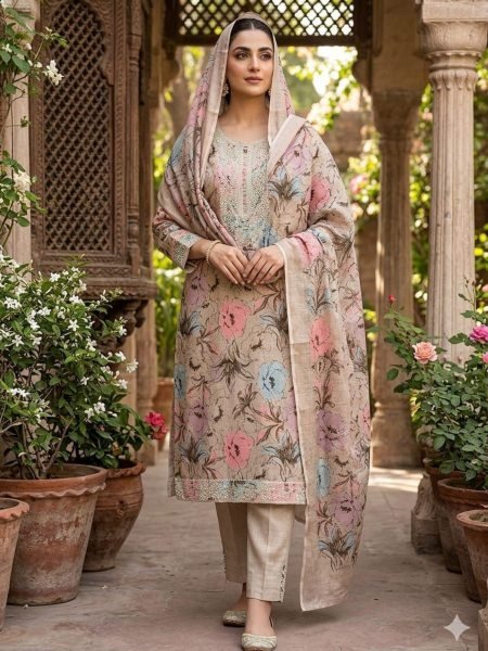 Zephyra White Mal Cotton Dress Material with Multi Work for Office Wear Punjabi Dress Materials Wholesale