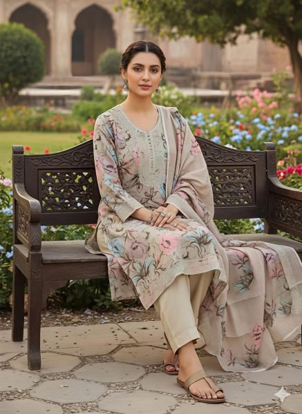 Zephyra White Mal Cotton Dress Material with Multi Work for Office Wear Punjabi Dress Materials Wholesale