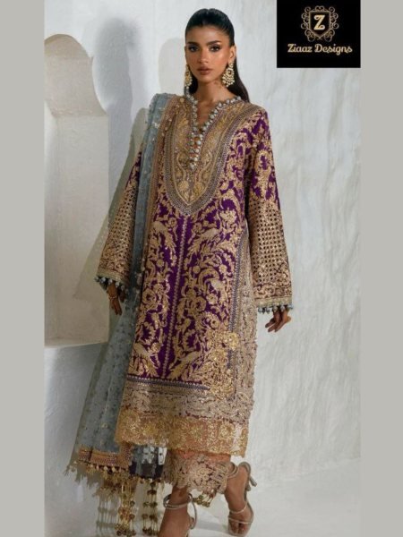 Ziaaz-Inspired Heavy Pakistani Suit Embroidered Work Royal Export Collection at Best Wholesale Price Salwar Kameez